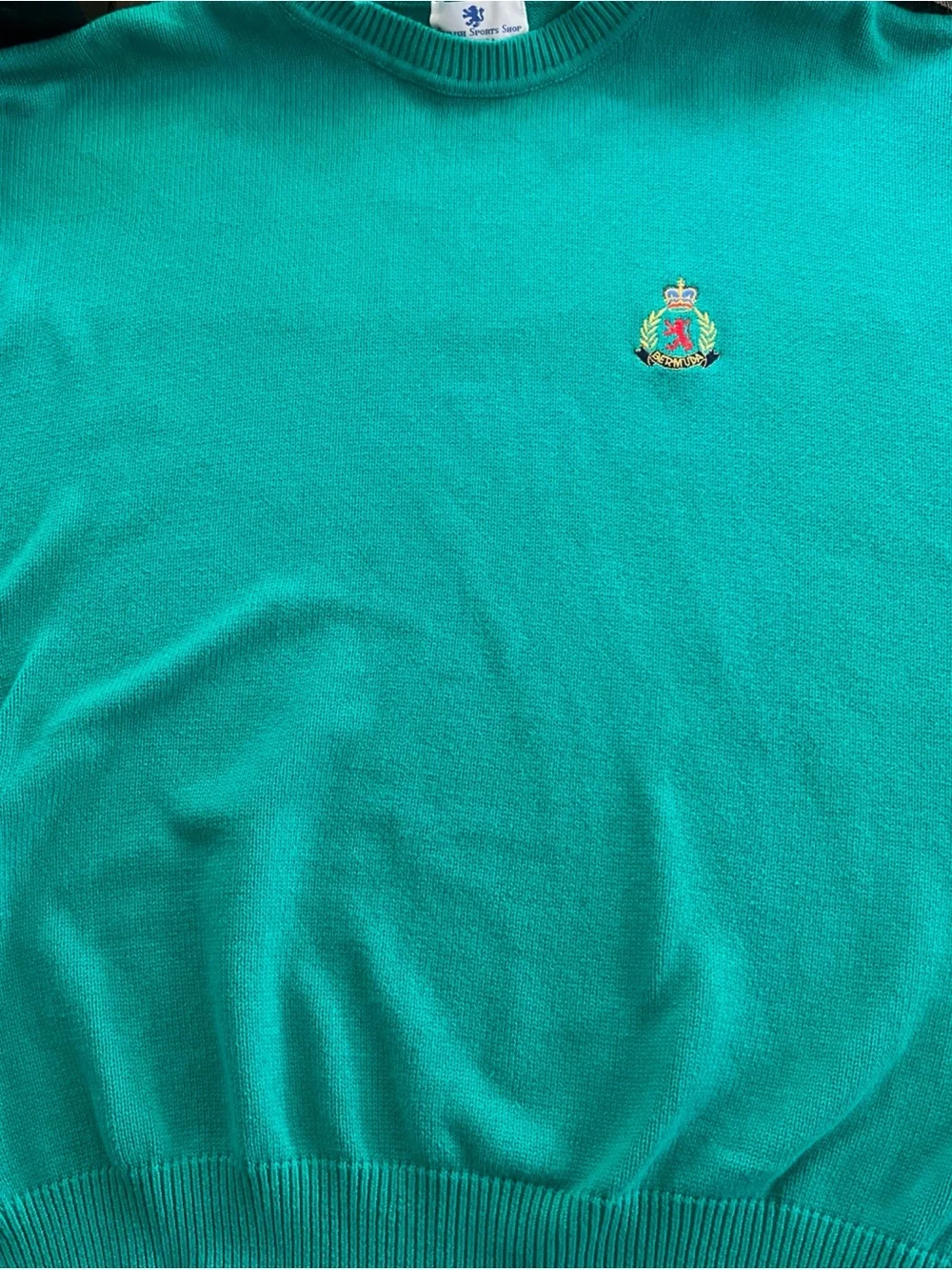 VTG ENGLISH SPORTS SHOP Bermuda 100% Cotton Teal Green Crewneck Sweater XXL
